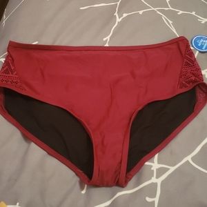 Burgundy red mid high waist bathong suit bottoms